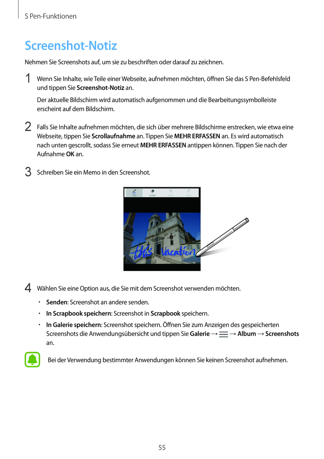 Samsung SM-N915FZWYEUR, SM-N915FZKYATO manual Screenshot-Notiz, Scrapbook speichern Screenshot in Scrapbook speichern 