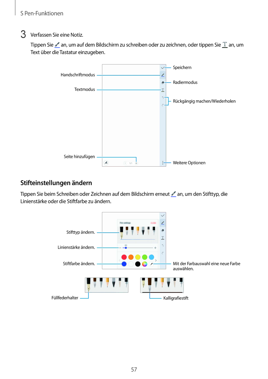 Samsung SM-N915FZWYTPH, SM-N915FZWYEUR, SM-N915FZKYATO, SM-N915FZKYTPH, SM-N915FZWYXEO manual Stifteinstellungen ändern 