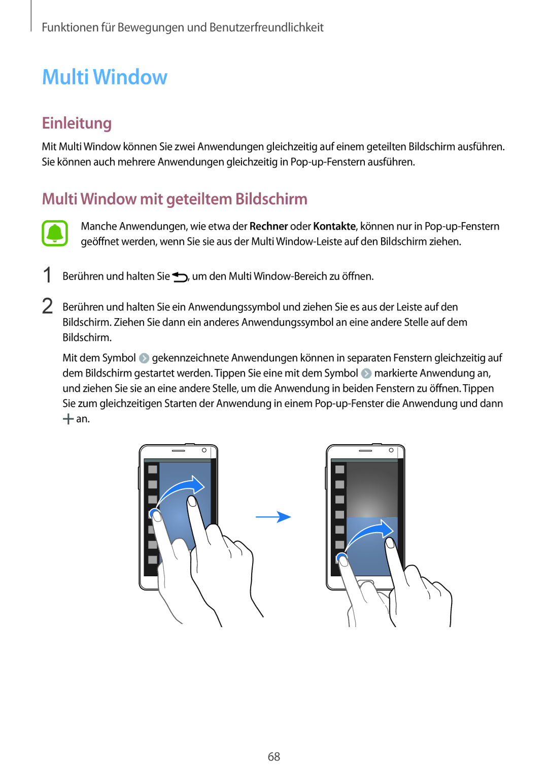 Samsung SM-N915FZWYTPH, SM-N915FZWYEUR, SM-N915FZKYATO, SM-N915FZKYTPH manual Multi Window mit geteiltem Bildschirm 