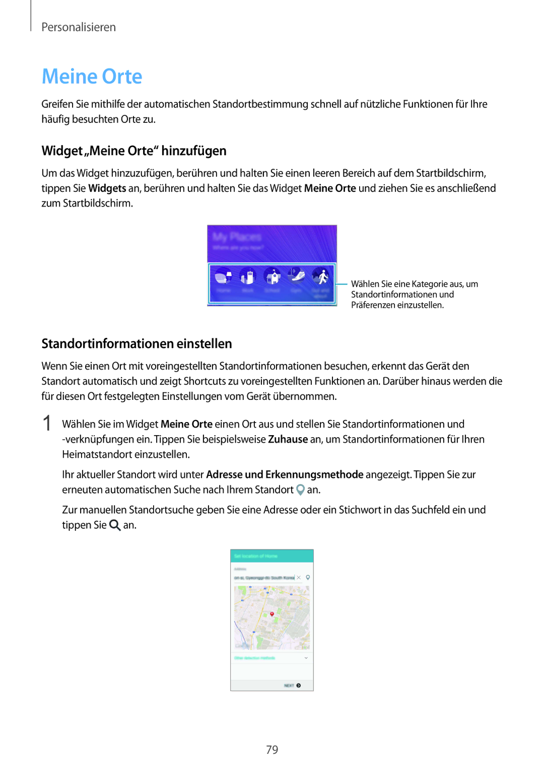 Samsung SM-N915FZWYTPH, SM-N915FZWYEUR, SM-N915FZKYATO Widget„Meine Orte hinzufügen, Standortinformationen einstellen 