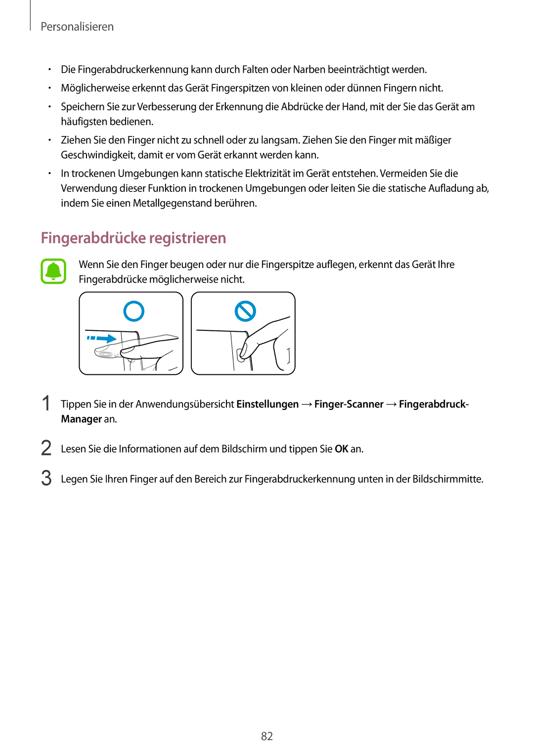 Samsung SM-N915FZWYDBT, SM-N915FZWYEUR, SM-N915FZKYATO, SM-N915FZWYTPH, SM-N915FZKYTPH manual Fingerabdrücke registrieren 