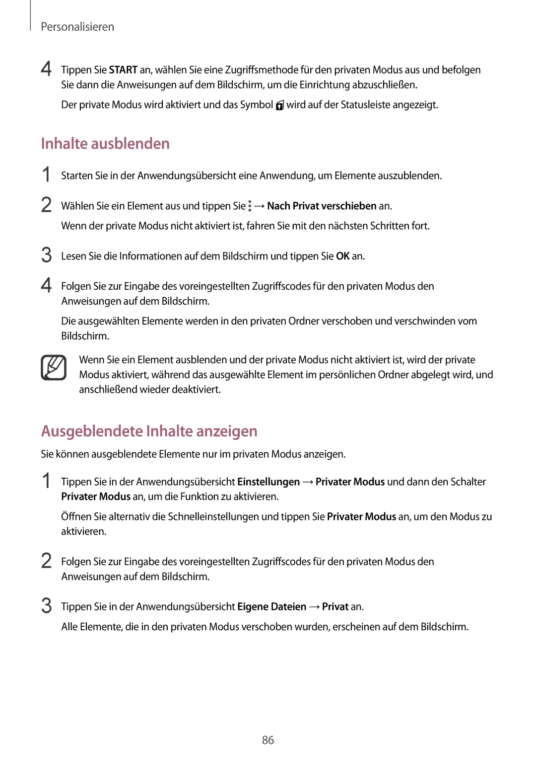 Samsung SM-N915FZKYDBT, SM-N915FZWYEUR, SM-N915FZKYATO, SM-N915FZWYTPH Inhalte ausblenden, Ausgeblendete Inhalte anzeigen 