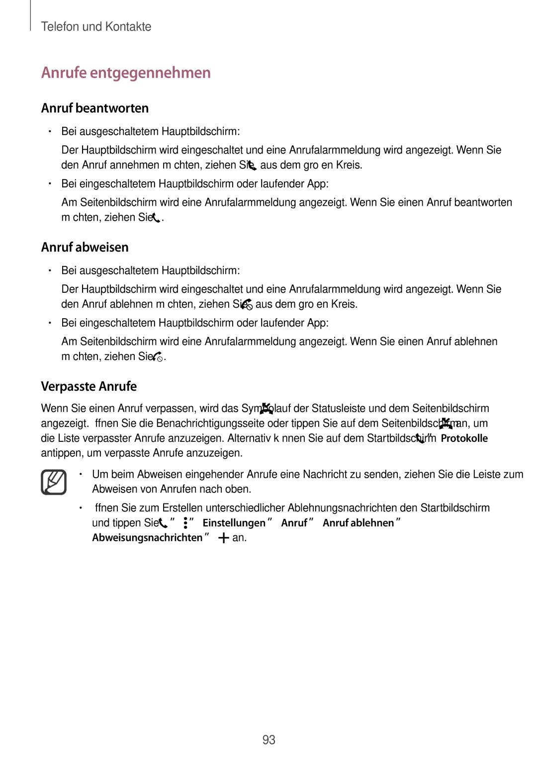 Samsung SM-N915FZWYDBT, SM-N915FZWYEUR manual Anrufe entgegennehmen, Anruf beantworten, Anruf abweisen, Verpasste Anrufe 