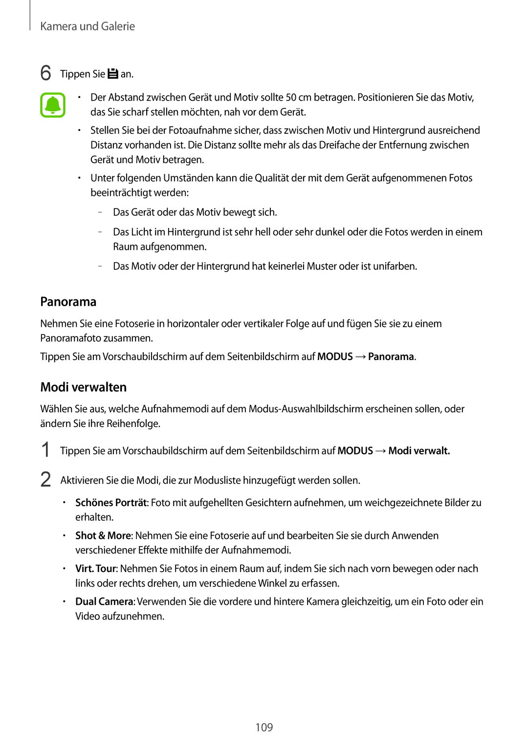 Samsung SM-N915FZKYXEF, SM-N915FZWYEUR, SM-N915FZKYATO, SM-N915FZWYTPH, SM-N915FZKYTPH manual Panorama, Modi verwalten 