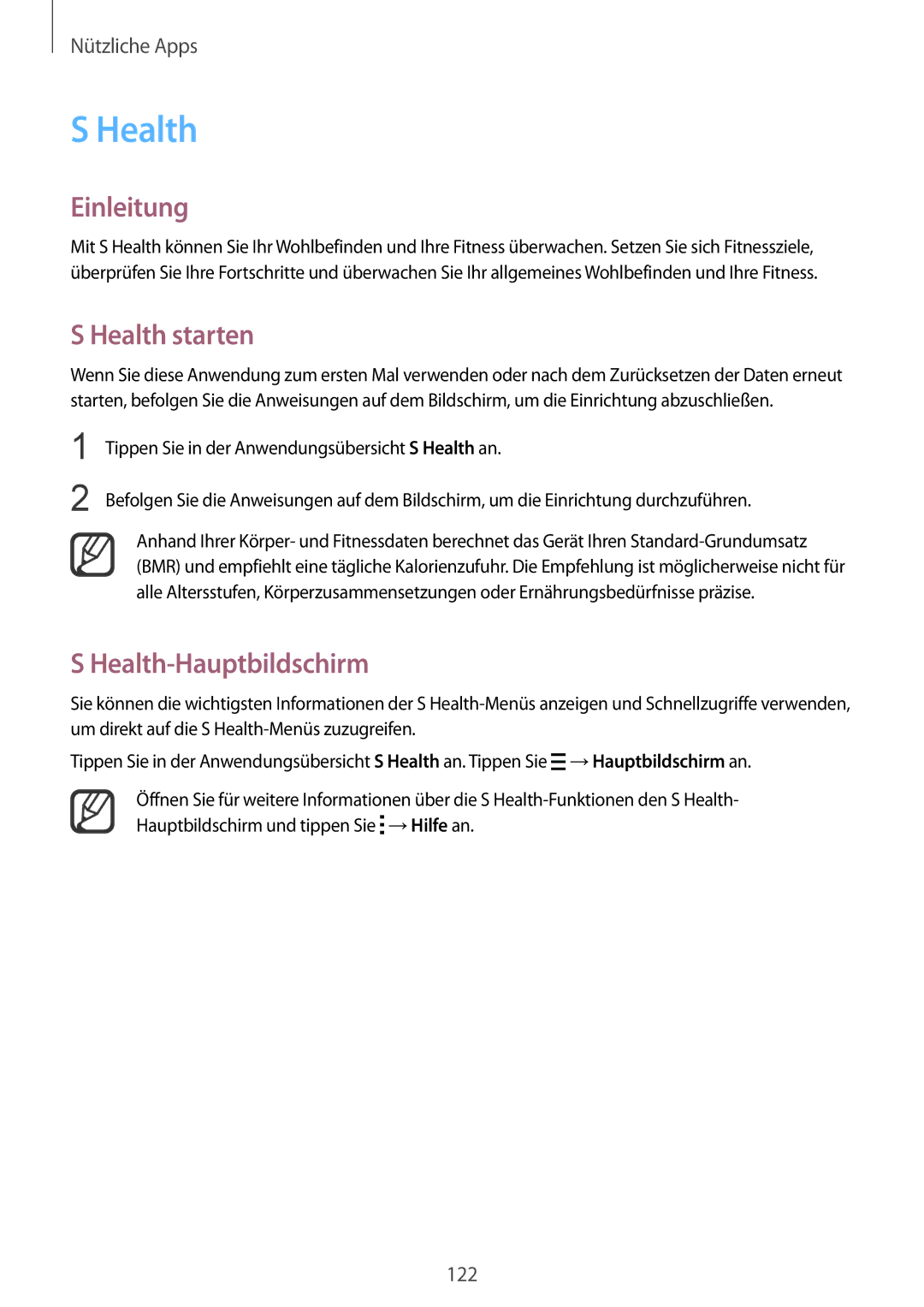 Samsung SM-N915FZKYATO, SM-N915FZWYEUR, SM-N915FZWYTPH, SM-N915FZKYTPH manual Health starten, Health-Hauptbildschirm 