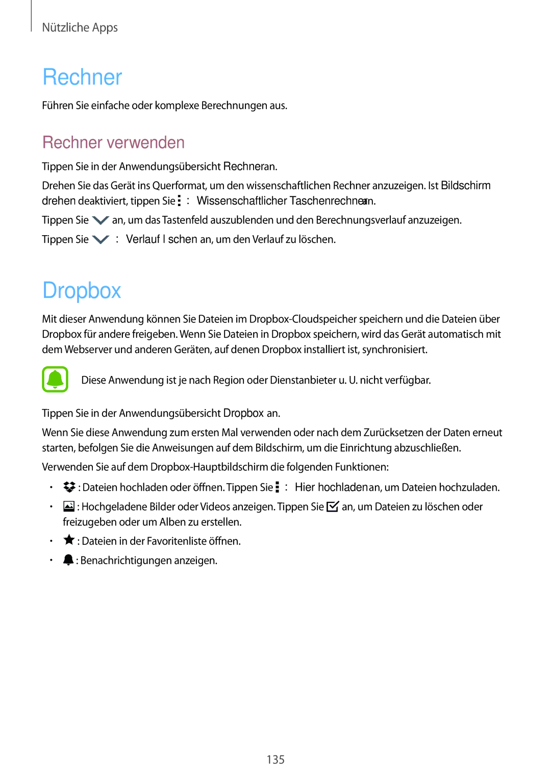 Samsung SM-N915FZKYTPH, SM-N915FZWYEUR, SM-N915FZKYATO, SM-N915FZWYTPH, SM-N915FZWYXEO manual Dropbox, Rechner verwenden 