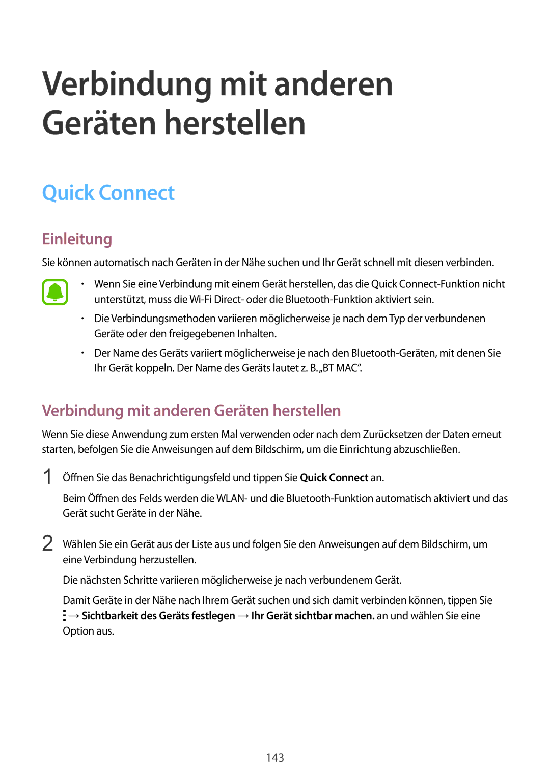 Samsung SM-N915FZWYEUR, SM-N915FZKYATO, SM-N915FZWYTPH manual Quick Connect, Verbindung mit anderen Geräten herstellen 