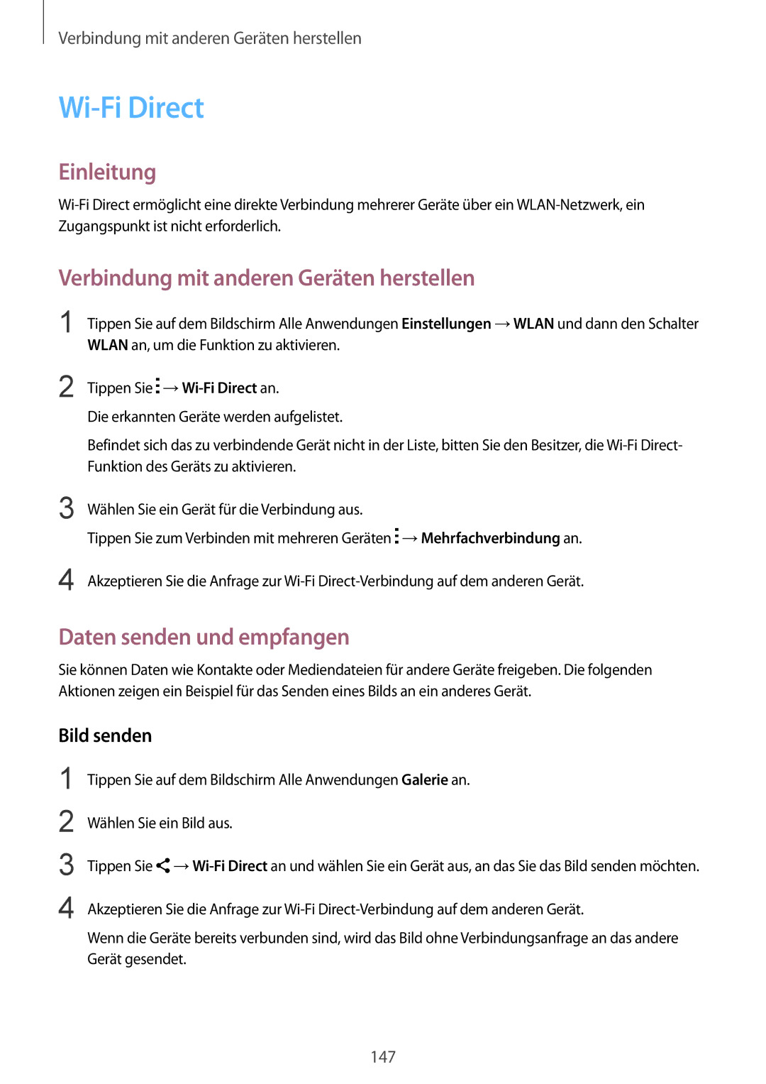 Samsung SM-N915FZWYXEO, SM-N915FZWYEUR, SM-N915FZKYATO manual Wi-Fi Direct, Verbindung mit anderen Geräten herstellen 