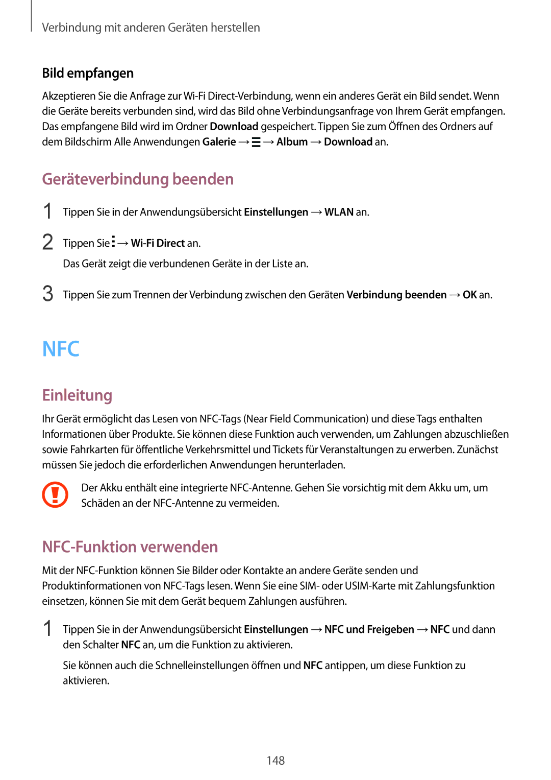 Samsung SM-N915FZWYDBT, SM-N915FZWYEUR, SM-N915FZKYATO, SM-N915FZWYTPH manual Geräteverbindung beenden, NFC-Funktion verwenden 