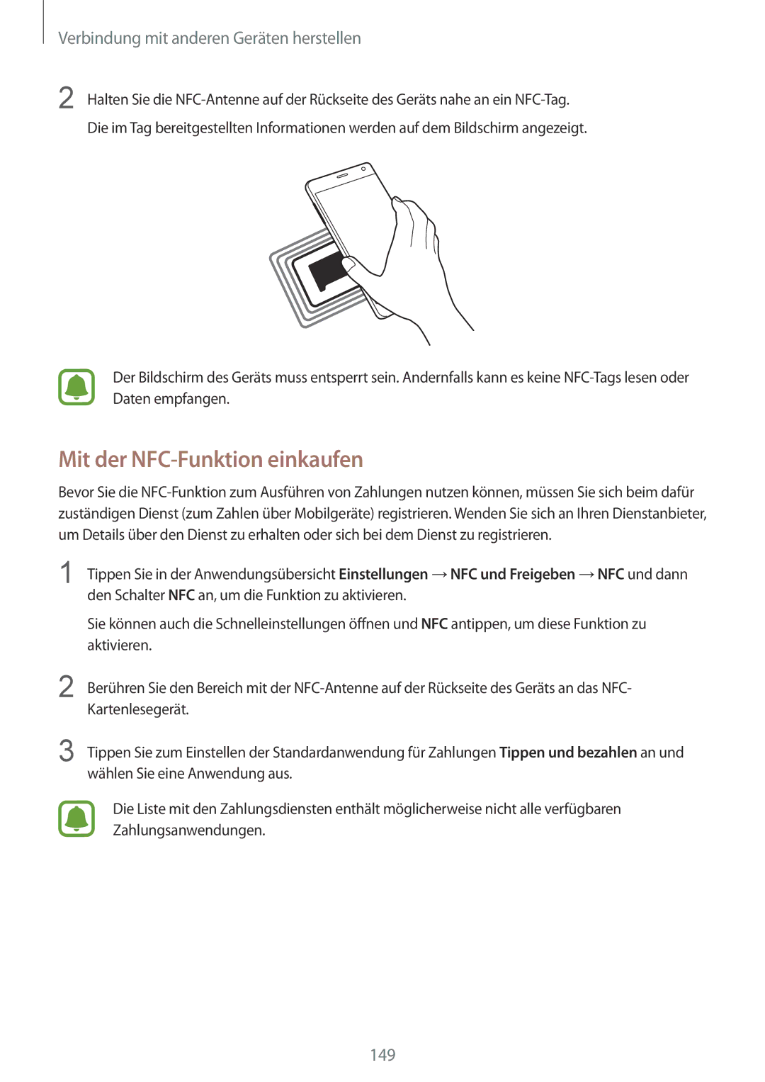 Samsung SM-N915FZKYEUR, SM-N915FZWYEUR, SM-N915FZKYATO, SM-N915FZWYTPH, SM-N915FZKYTPH manual Mit der NFC-Funktion einkaufen 