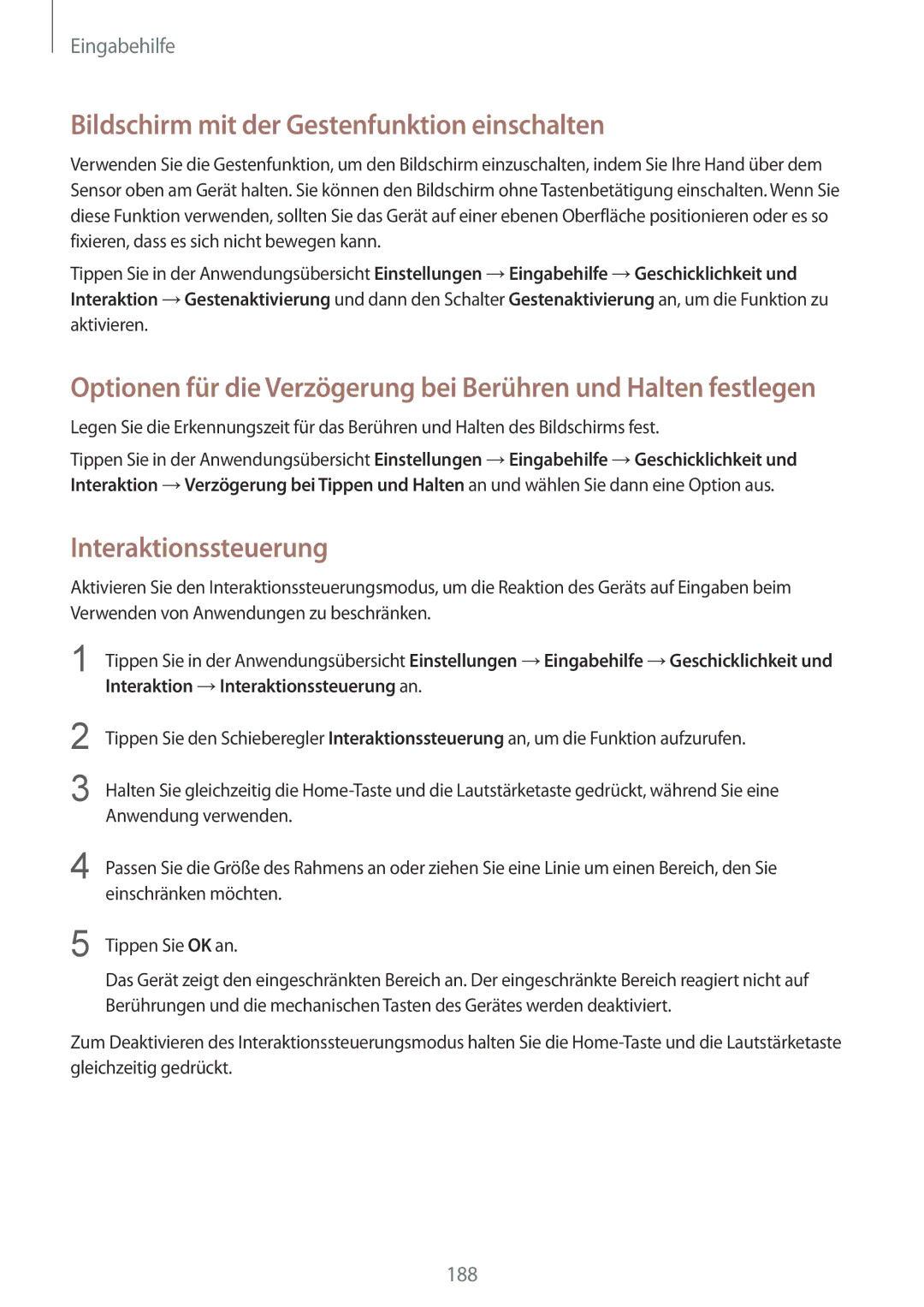 Samsung SM-N915FZKYATO, SM-N915FZWYEUR, SM-N915FZWYTPH Bildschirm mit der Gestenfunktion einschalten, Interaktionssteuerung 