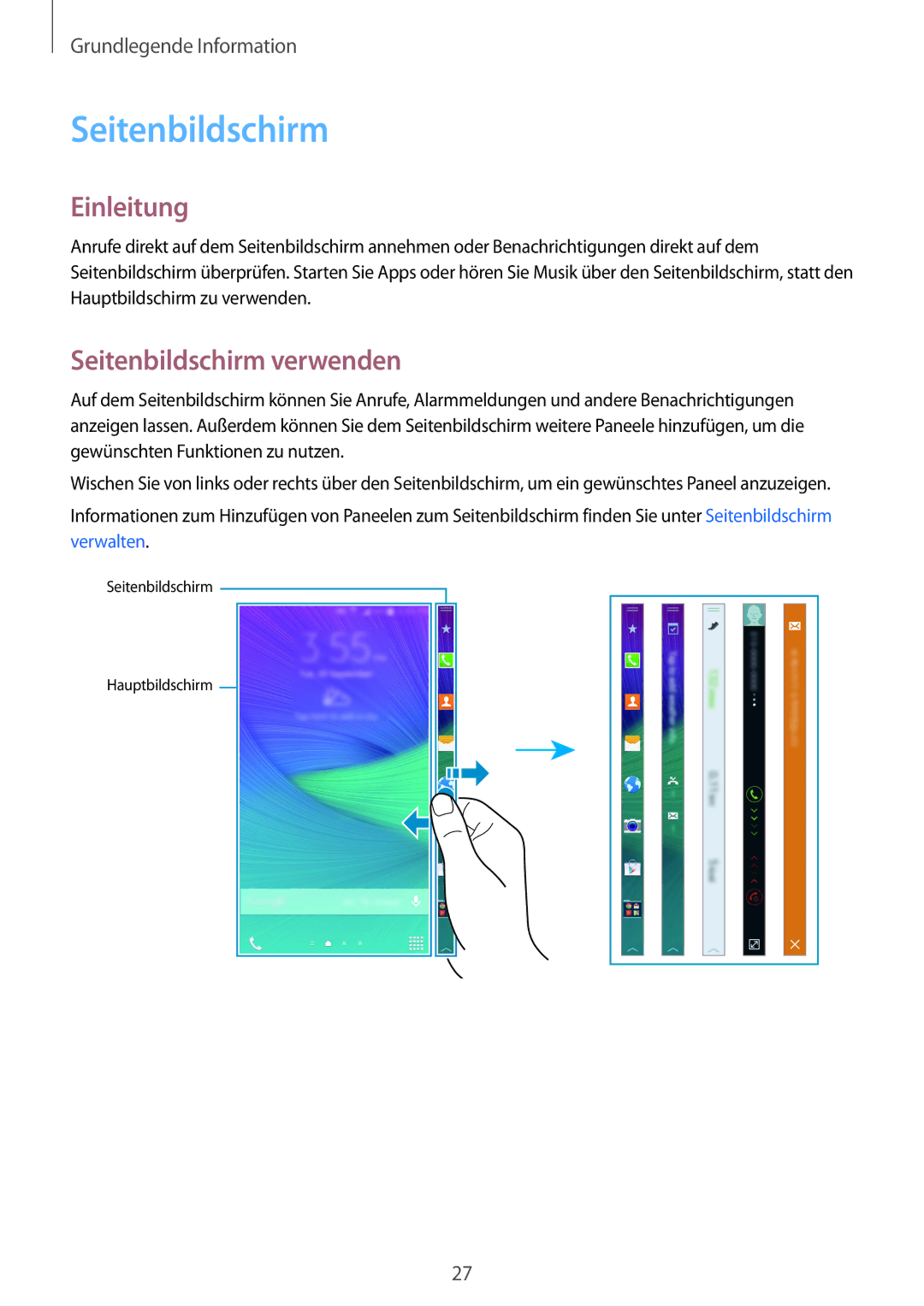 Samsung SM-N915FZWYDBT, SM-N915FZWYEUR, SM-N915FZKYATO, SM-N915FZWYTPH manual Einleitung, Seitenbildschirm verwenden 