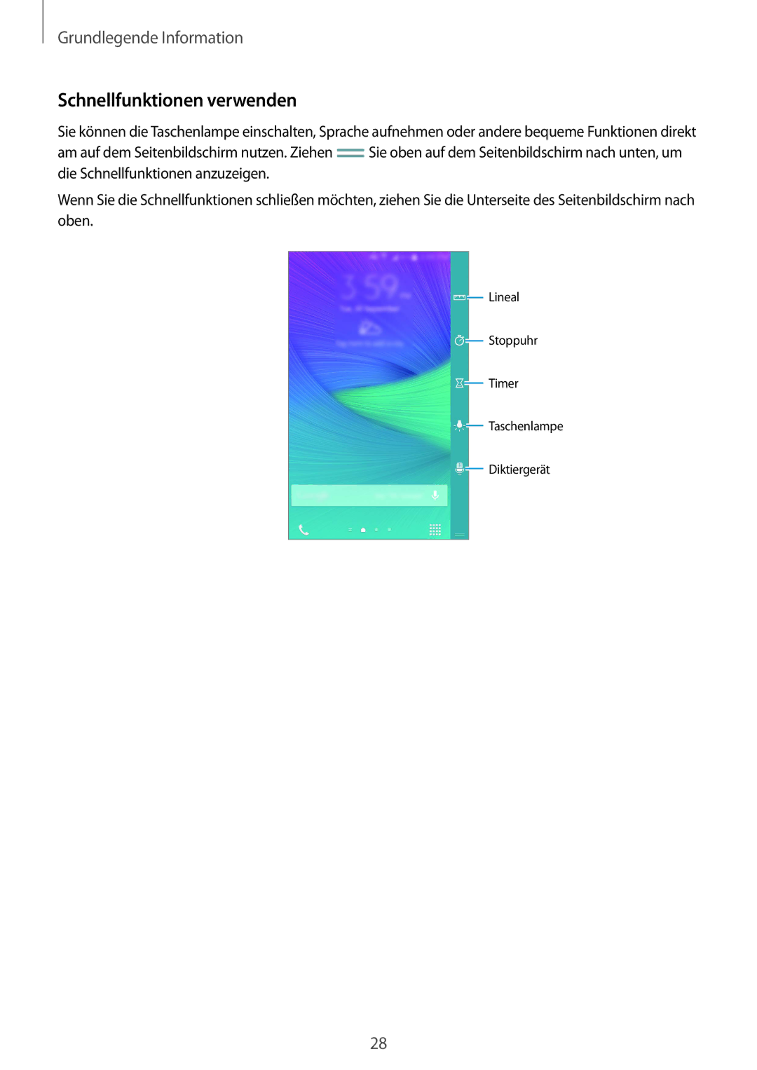 Samsung SM-N915FZKYEUR, SM-N915FZWYEUR, SM-N915FZKYATO, SM-N915FZWYTPH, SM-N915FZKYTPH manual Schnellfunktionen verwenden 