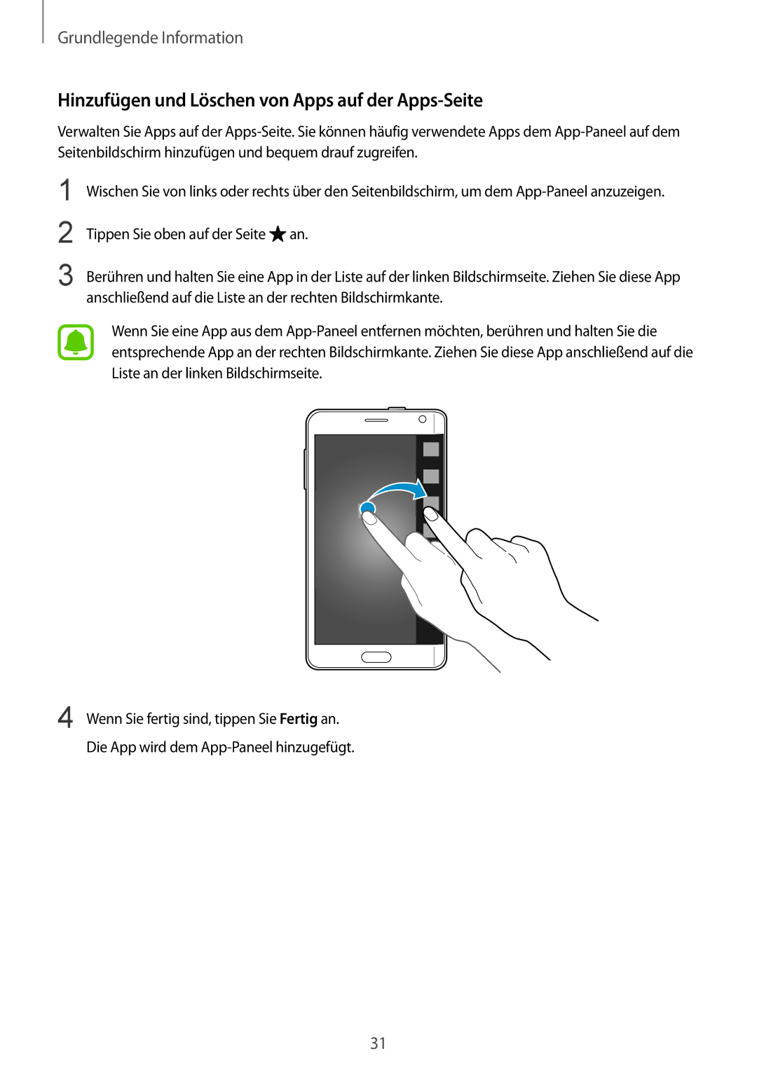 Samsung SM-N915FZKYDBT, SM-N915FZWYEUR, SM-N915FZKYATO, SM-N915FZWYTPH Hinzufügen und Löschen von Apps auf der Apps-Seite 