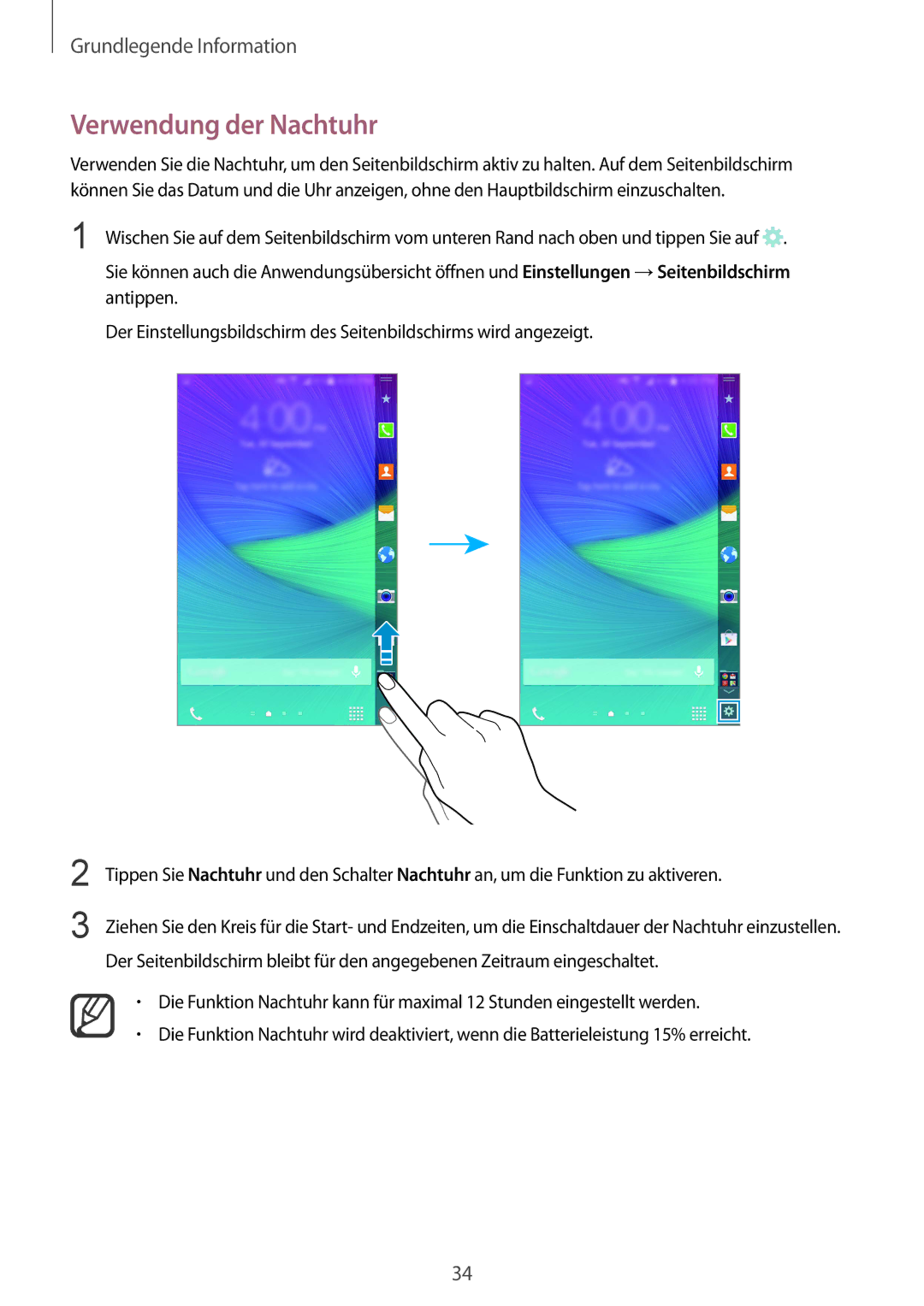 Samsung SM-N915FZKYATO, SM-N915FZWYEUR, SM-N915FZWYTPH, SM-N915FZKYTPH, SM-N915FZWYXEO, SM-N915FZWYDBT Verwendung der Nachtuhr 