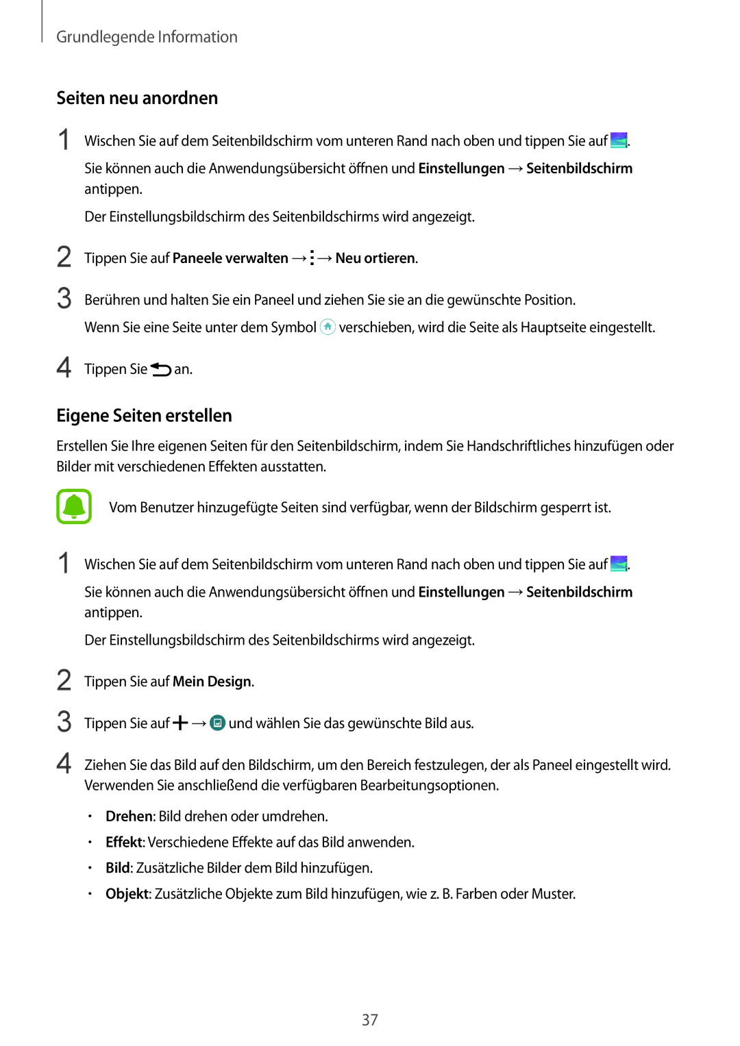 Samsung SM-N915FZWYXEO, SM-N915FZWYEUR, SM-N915FZKYATO, SM-N915FZWYTPH manual Seiten neu anordnen, Eigene Seiten erstellen 