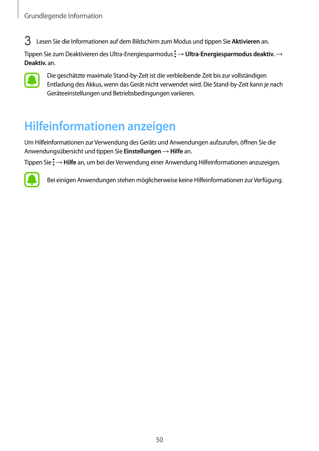 Samsung SM-N915FZKYEUR, SM-N915FZWYEUR, SM-N915FZKYATO manual Hilfeinformationen anzeigen, →Ultra-Energiesparmodus deaktiv. → 