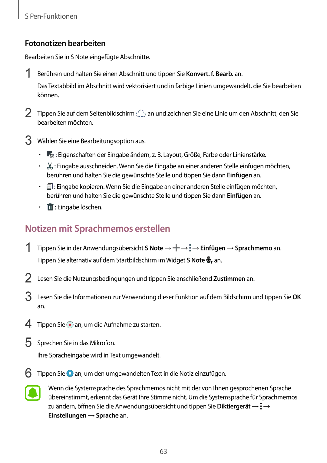 Samsung SM-N915FZKYSEB, SM-N915FZWYEUR, SM-N915FZKYATO manual Notizen mit Sprachmemos erstellen, Fotonotizen bearbeiten 