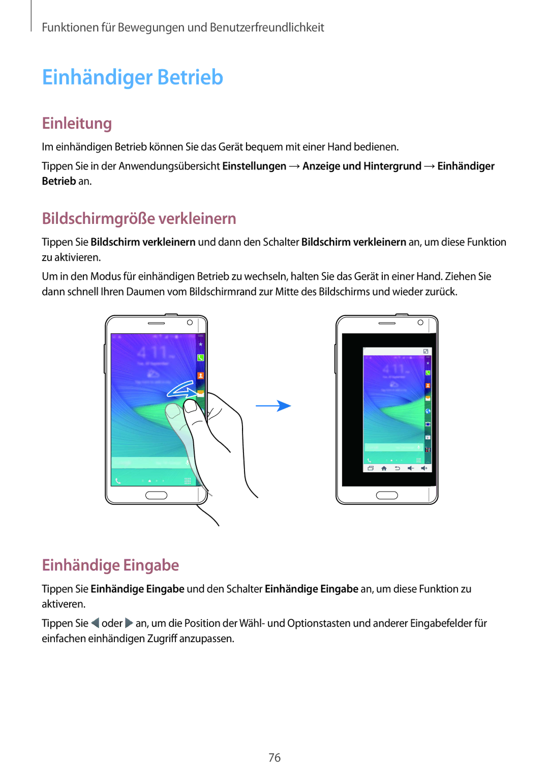 Samsung SM-N915FZKYXEF, SM-N915FZWYEUR, SM-N915FZKYATO Einhändiger Betrieb, Bildschirmgröße verkleinern, Einhändige Eingabe 