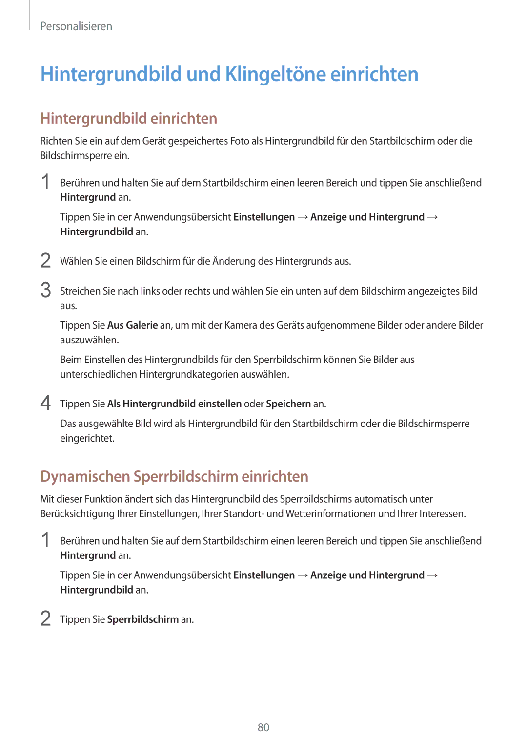 Samsung SM-N915FZKYTPH, SM-N915FZWYEUR manual Hintergrundbild und Klingeltöne einrichten, Hintergrundbild einrichten 