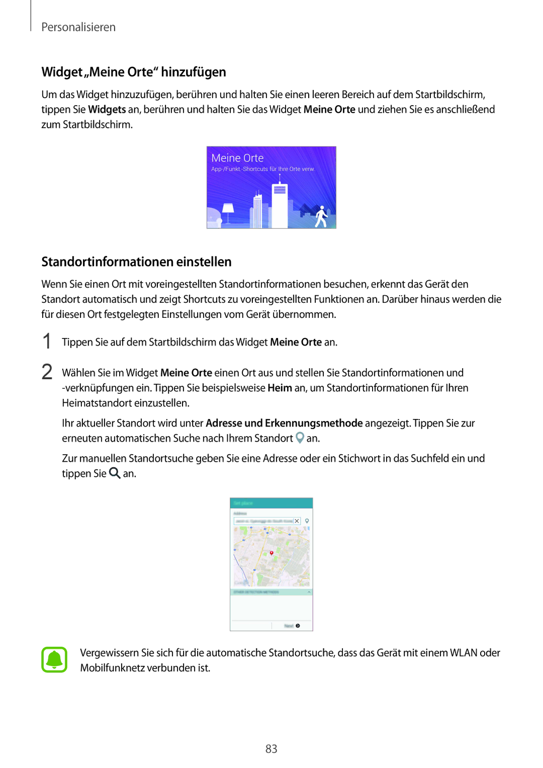 Samsung SM-N915FZKYEUR, SM-N915FZWYEUR, SM-N915FZKYATO manual Widget„Meine Orte hinzufügen, Standortinformationen einstellen 