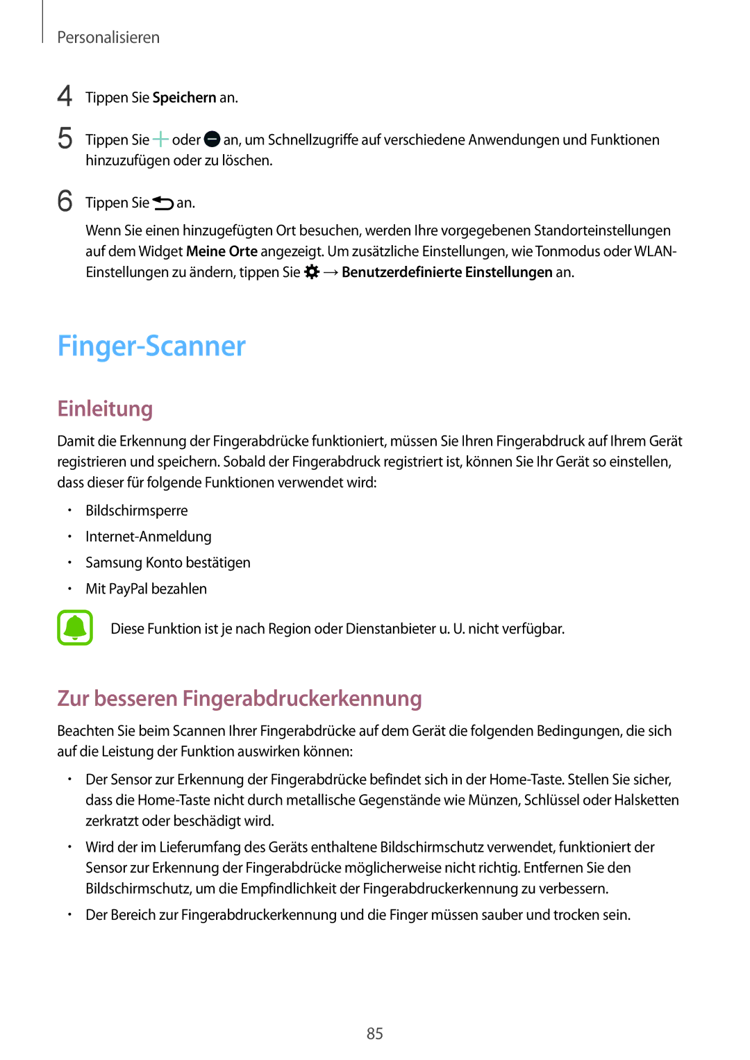 Samsung SM-N915FZKYSEB, SM-N915FZWYEUR, SM-N915FZKYATO, SM-N915FZWYTPH Finger-Scanner, Zur besseren Fingerabdruckerkennung 