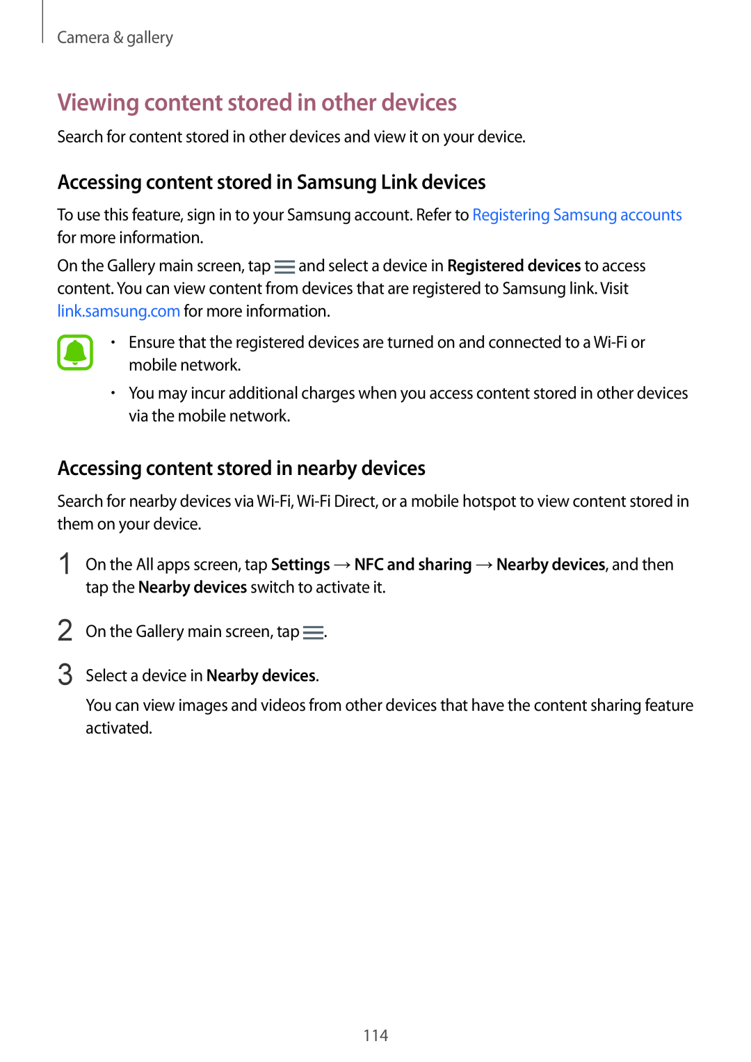 Samsung SM-N915FZWYORX manual Viewing content stored in other devices, Accessing content stored in Samsung Link devices 