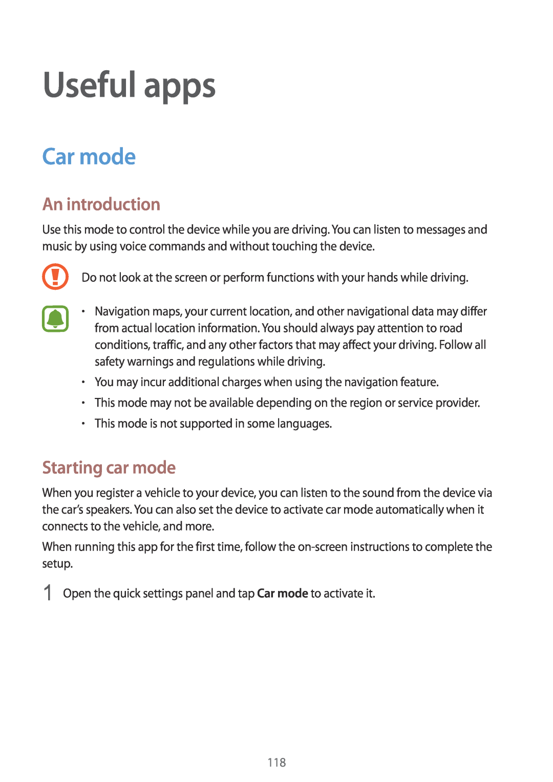Samsung SM-N915FZKYXEH, SM-N915FZWYEUR, SM-N915FZKYATO manual Useful apps, Car mode, Starting car mode, An introduction 