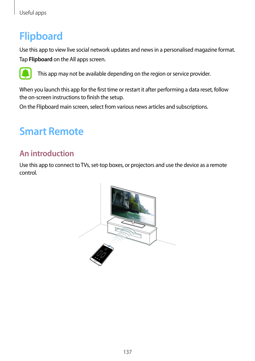 Samsung SM-N915FZKYXEO, SM-N915FZWYEUR, SM-N915FZKYATO, SM-N915FZWYTPH Flipboard, Smart Remote, An introduction, Useful apps 