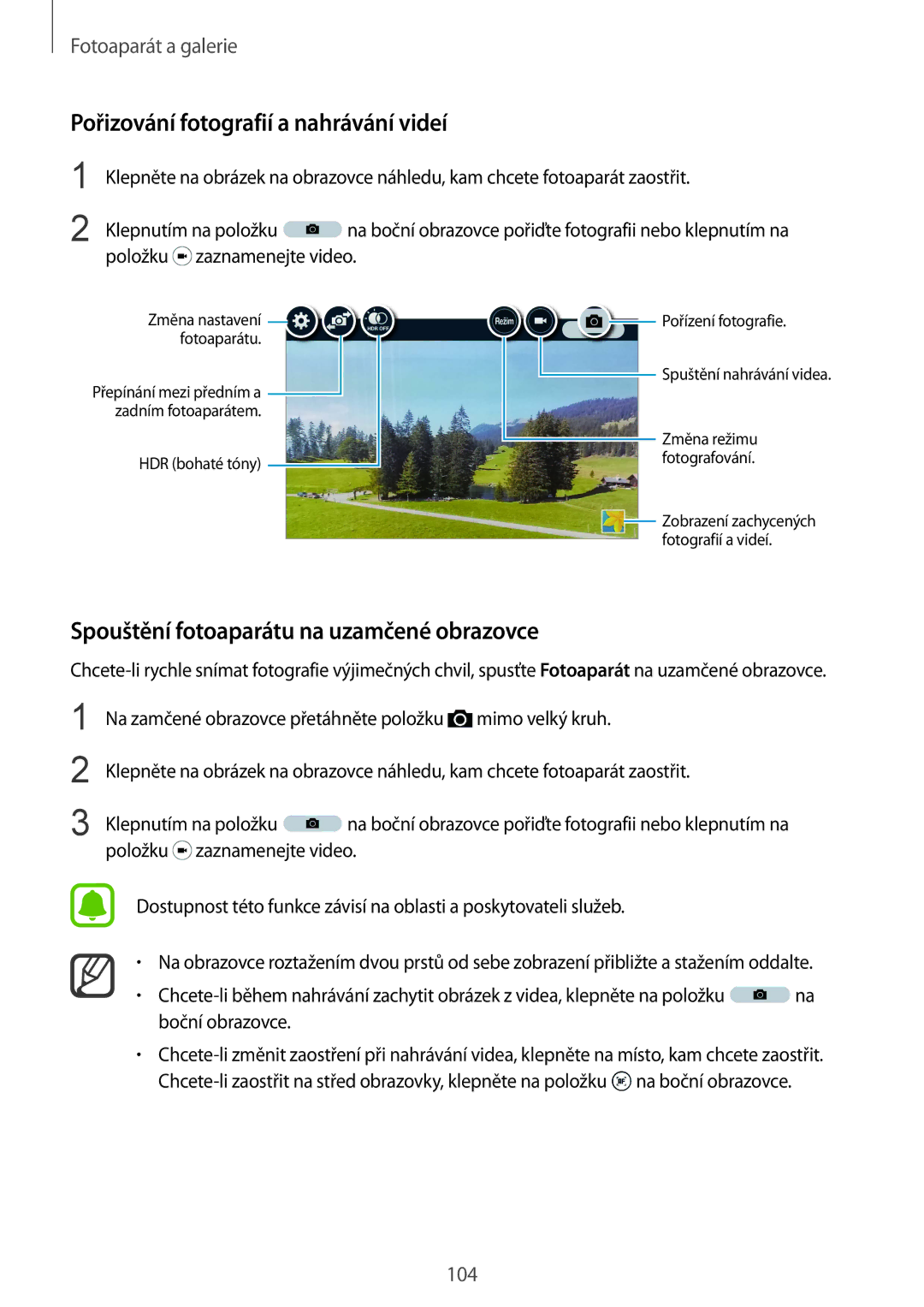 Samsung SM-N915FZWYEUR manual Pořizování fotografií a nahrávání videí, Spouštění fotoaparátu na uzamčené obrazovce 