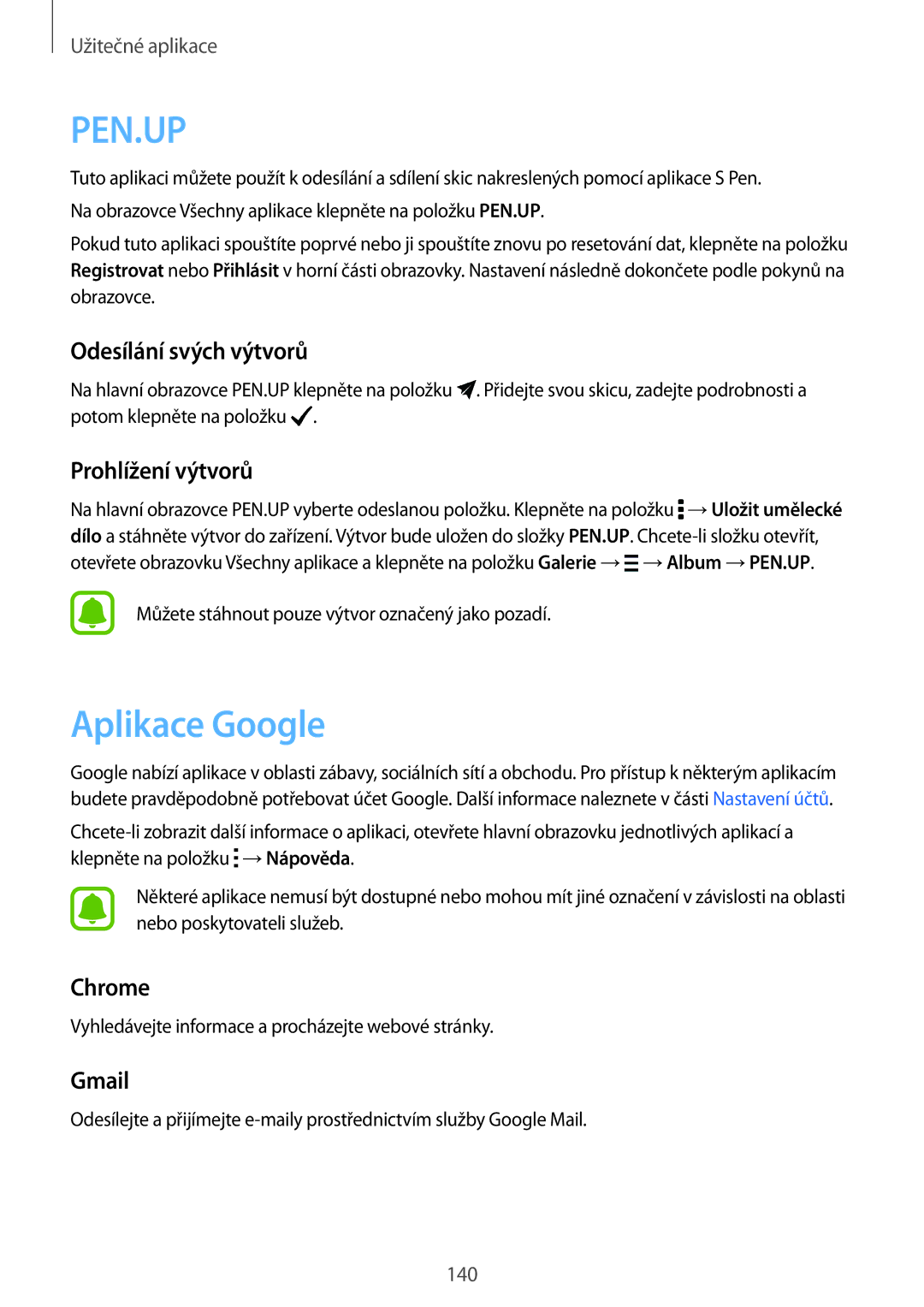 Samsung SM-N915FZWYAUT, SM-N915FZWYEUR manual Aplikace Google, Odesílání svých výtvorů, Prohlížení výtvorů, Chrome, Gmail 