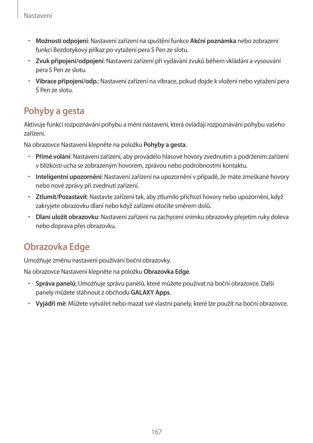 Samsung SM-N915FZKYETL, SM-N915FZWYEUR, SM-N915FZKYATO, SM-N915FZWYXEO, SM-N915FZKYEUR manual Pohyby a gesta, Obrazovka Edge 