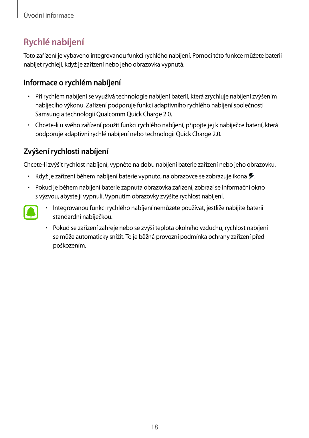 Samsung SM-N915FZKYXEO, SM-N915FZWYEUR manual Rychlé nabíjení, Informace o rychlém nabíjení, Zvýšení rychlosti nabíjení 