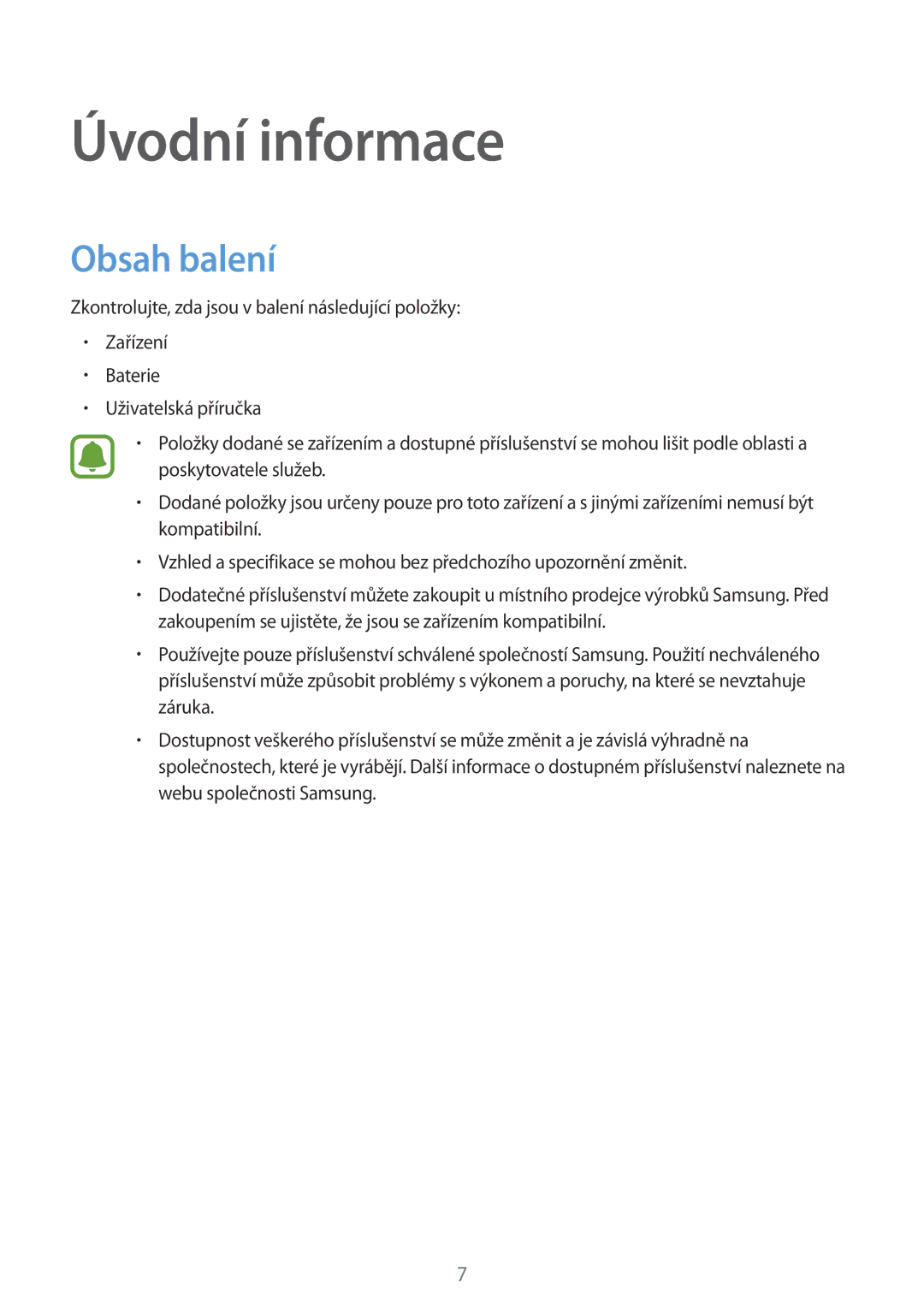 Samsung SM-N915FZWYXEH, SM-N915FZWYEUR, SM-N915FZKYATO, SM-N915FZWYXEO, SM-N915FZKYEUR manual Úvodní informace, Obsah balení 