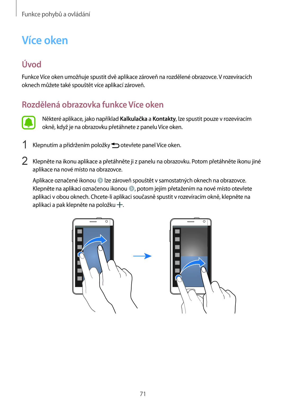 Samsung SM-N915FZKYAUT, SM-N915FZWYEUR, SM-N915FZKYATO, SM-N915FZWYXEO manual Rozdělená obrazovka funkce Více oken 