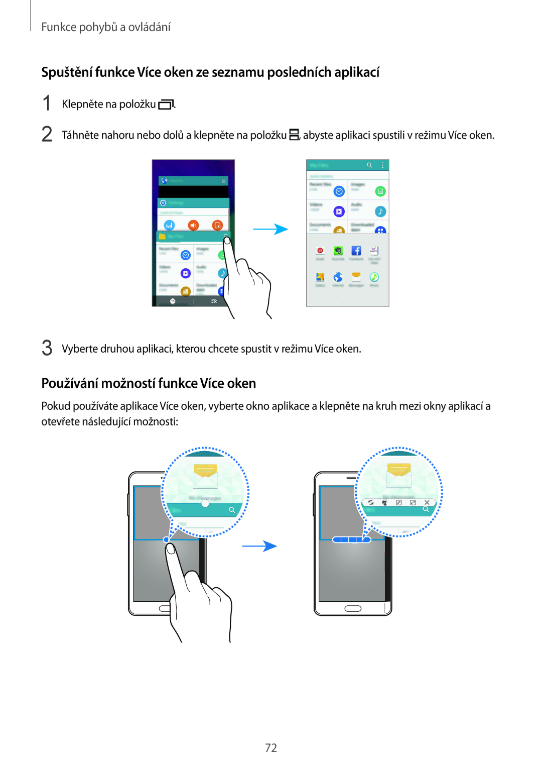 Samsung SM-N915FZWYXEH manual Spuštění funkce Více oken ze seznamu posledních aplikací, Používání možností funkce Více oken 