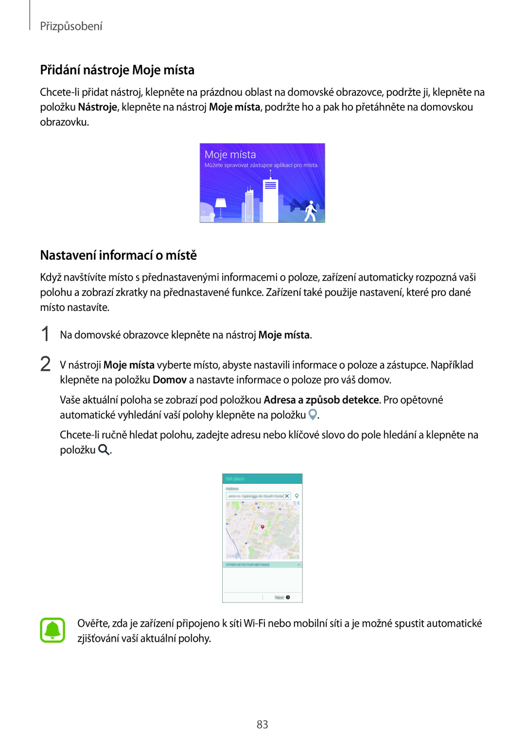 Samsung SM-N915FZKYXEO, SM-N915FZWYEUR, SM-N915FZKYATO manual Přidání nástroje Moje místa, Nastavení informací o místě 