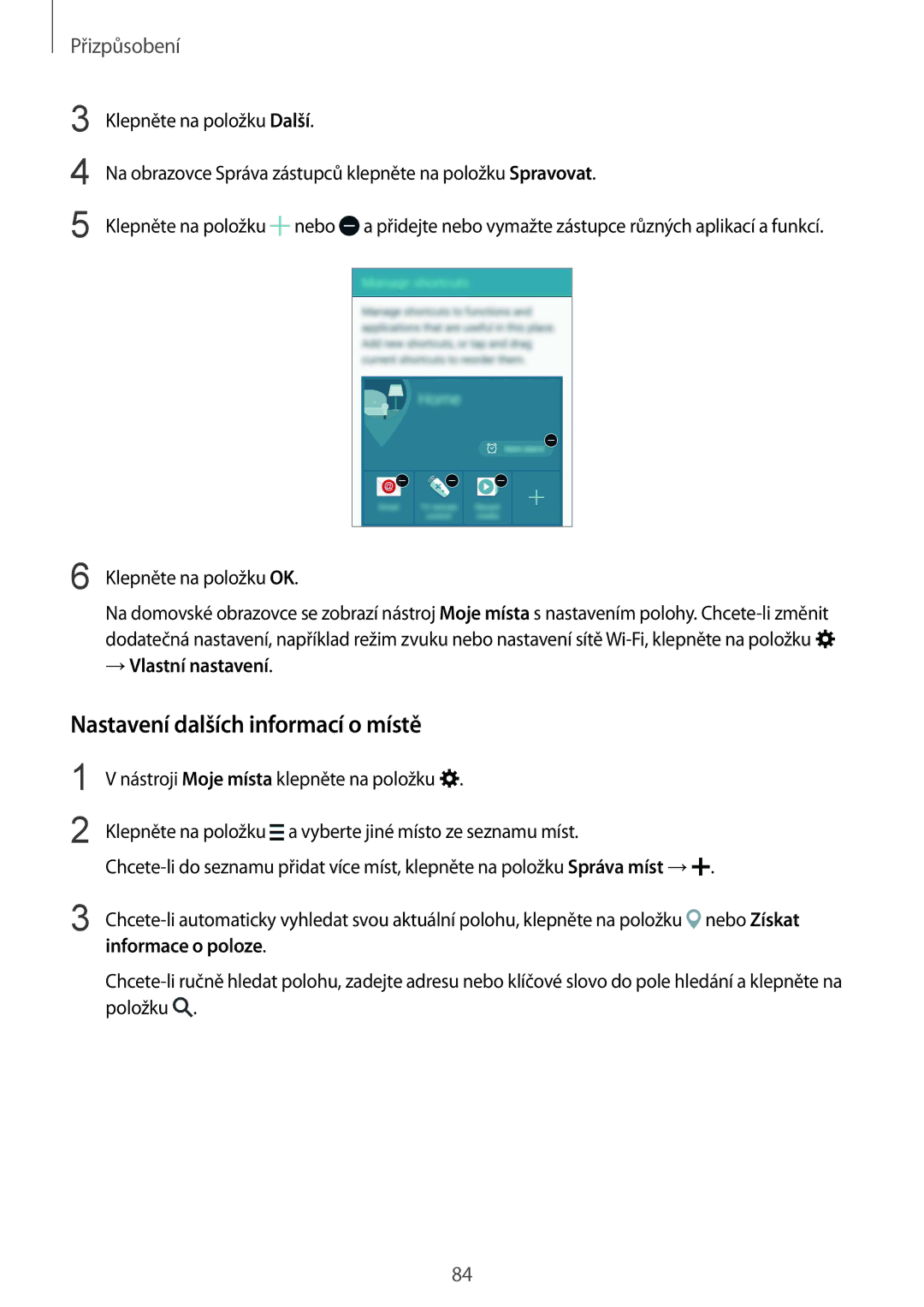 Samsung SM-N915FZKYAUT, SM-N915FZWYEUR manual Nastavení dalších informací o místě, → Vlastní nastavení, Informace o poloze 