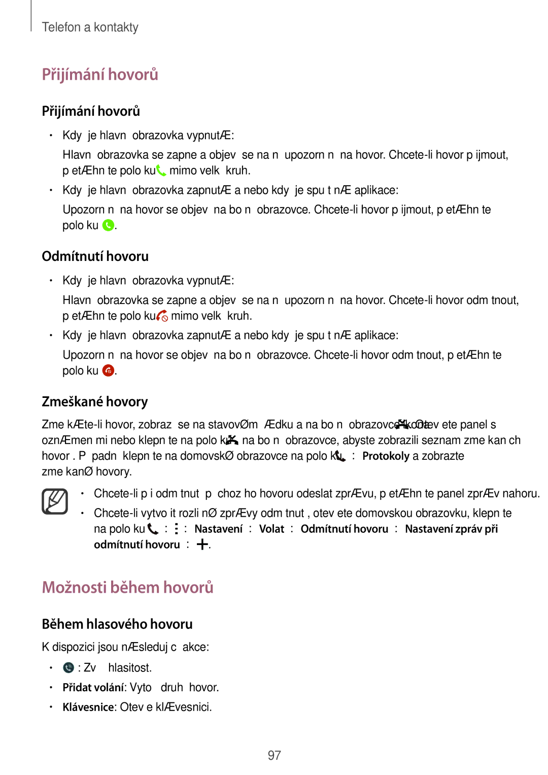 Samsung SM-N915FZKYAUT, SM-N915FZWYEUR, SM-N915FZKYATO, SM-N915FZWYXEO manual Přijímání hovorů, Možnosti během hovorů 