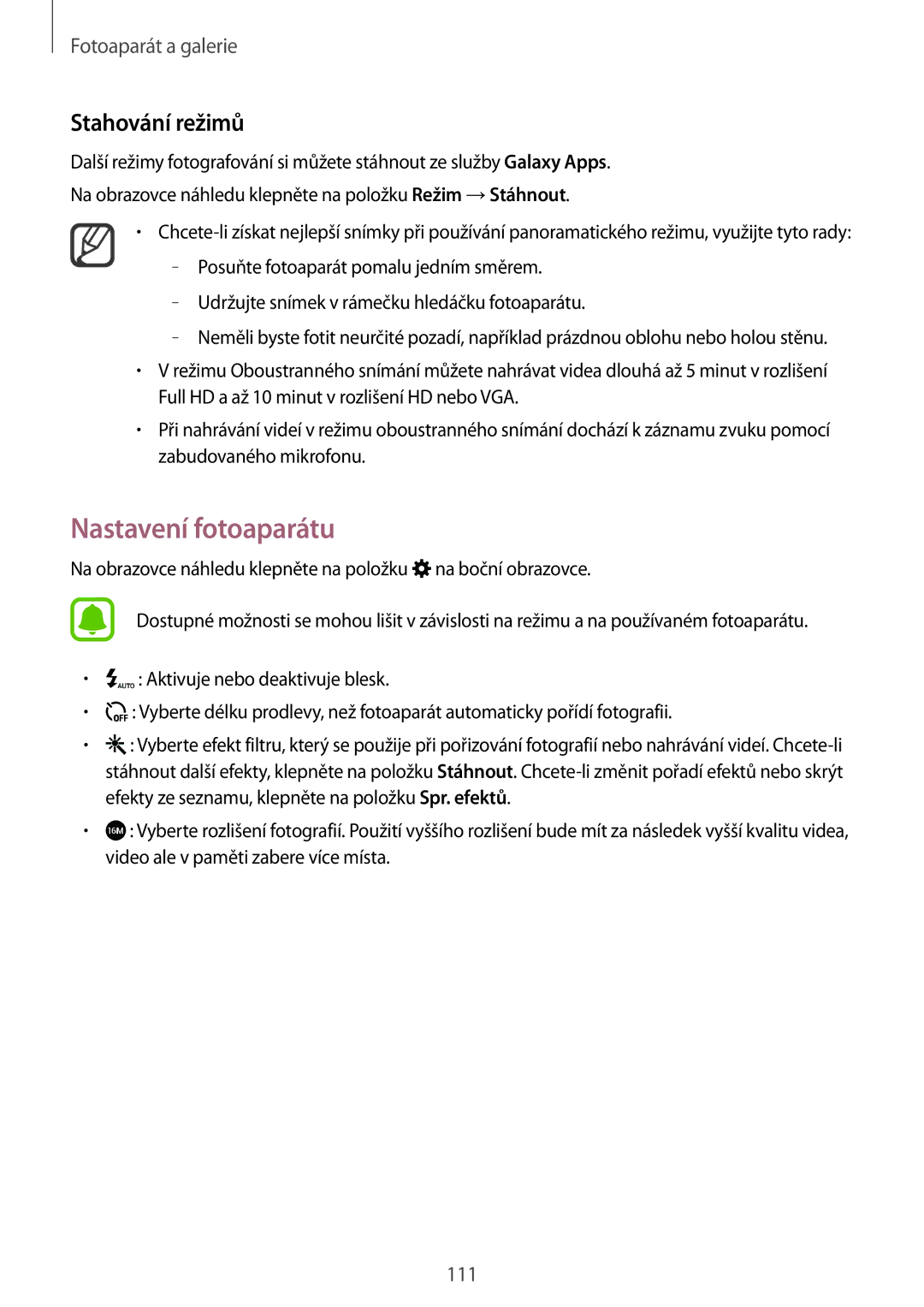 Samsung SM-N915FZWYXEH, SM-N915FZWYEUR, SM-N915FZKYATO, SM-N915FZWYXEO manual Nastavení fotoaparátu, Stahování režimů 