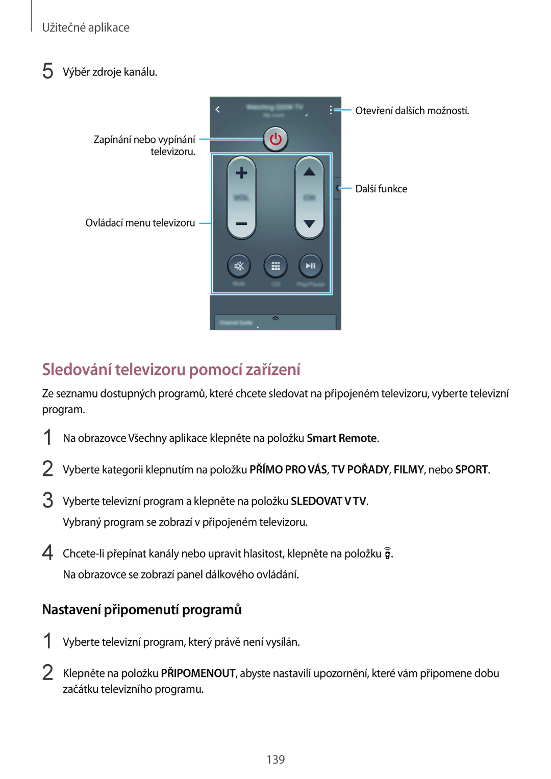 Samsung SM-N915FZKYORX, SM-N915FZWYEUR, SM-N915FZKYATO Sledování televizoru pomocí zařízení, Nastavení připomenutí programů 