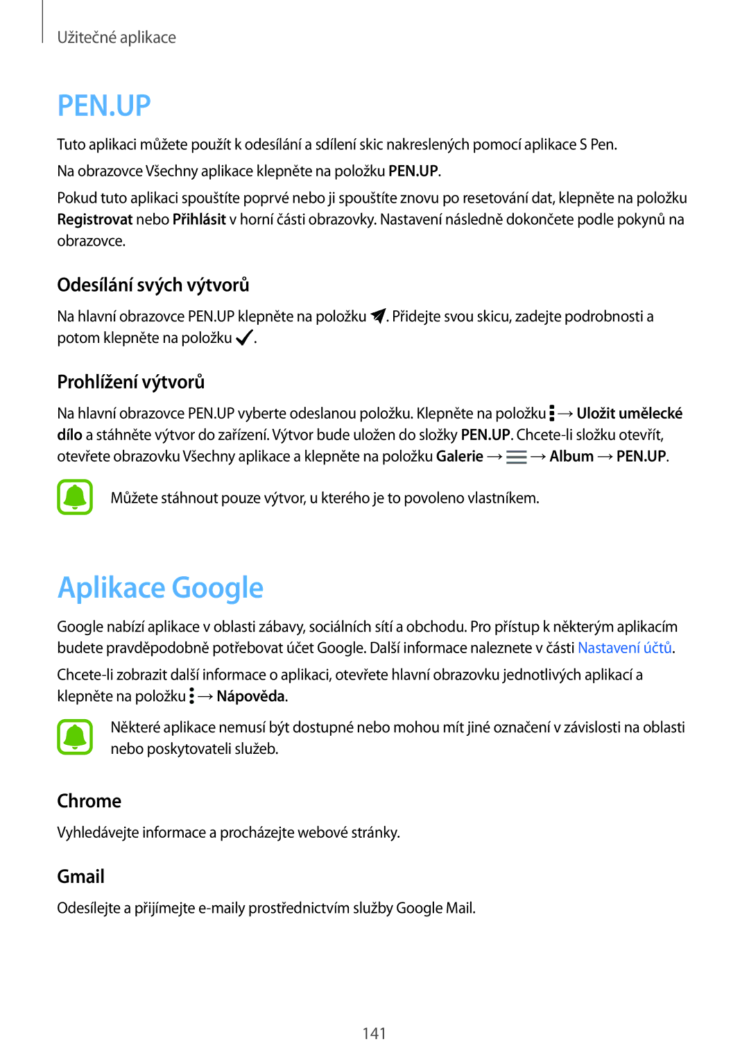 Samsung SM-N915FZKYETL, SM-N915FZWYEUR manual Aplikace Google, Odesílání svých výtvorů, Prohlížení výtvorů, Chrome, Gmail 