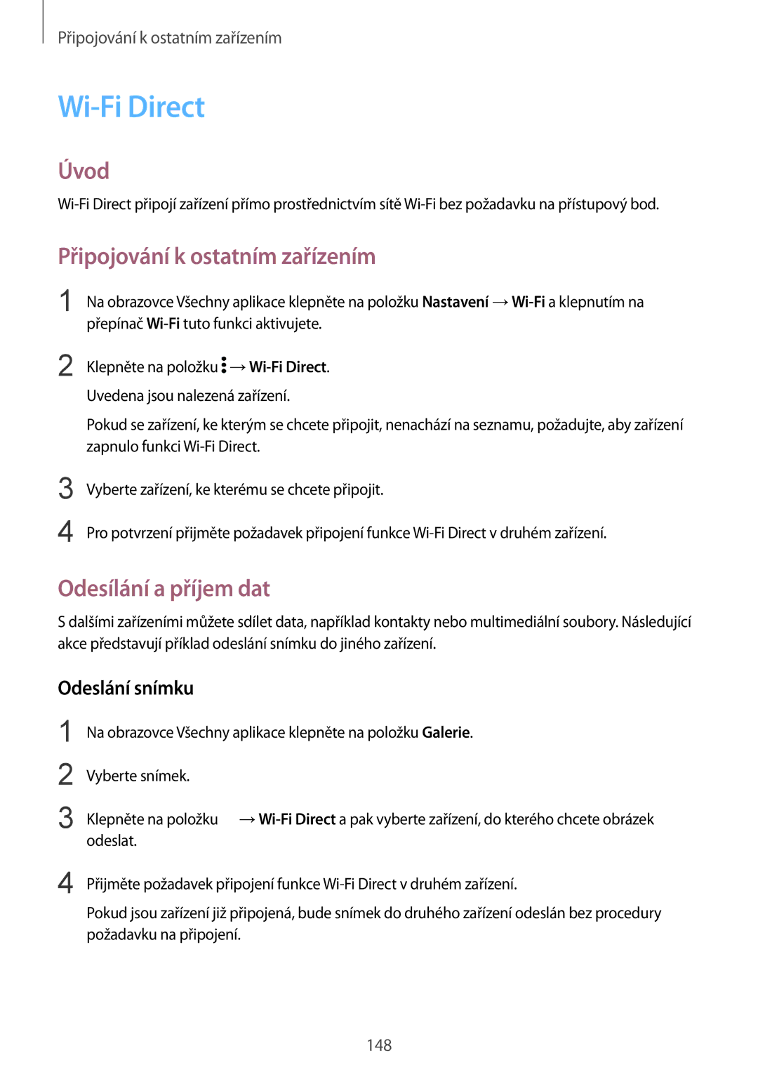 Samsung SM-N915FZKYXEO, SM-N915FZWYEUR, SM-N915FZKYATO, SM-N915FZWYXEO manual Wi-Fi Direct, Připojování k ostatním zařízením 
