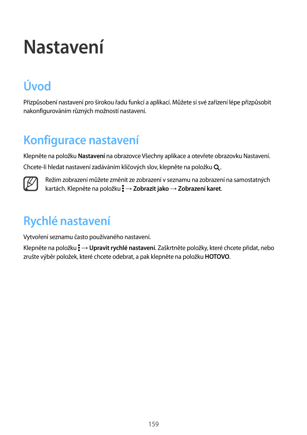 Samsung SM-N915FZKYEUR, SM-N915FZWYEUR, SM-N915FZKYATO manual Nastavení, Úvod, Konfigurace nastavení, Rychlé nastavení 