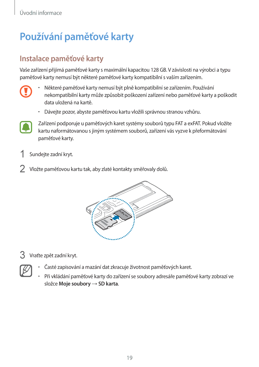 Samsung SM-N915FZKYAUT, SM-N915FZWYEUR, SM-N915FZKYATO, SM-N915FZWYXEO Používání paměťové karty, Instalace paměťové karty 