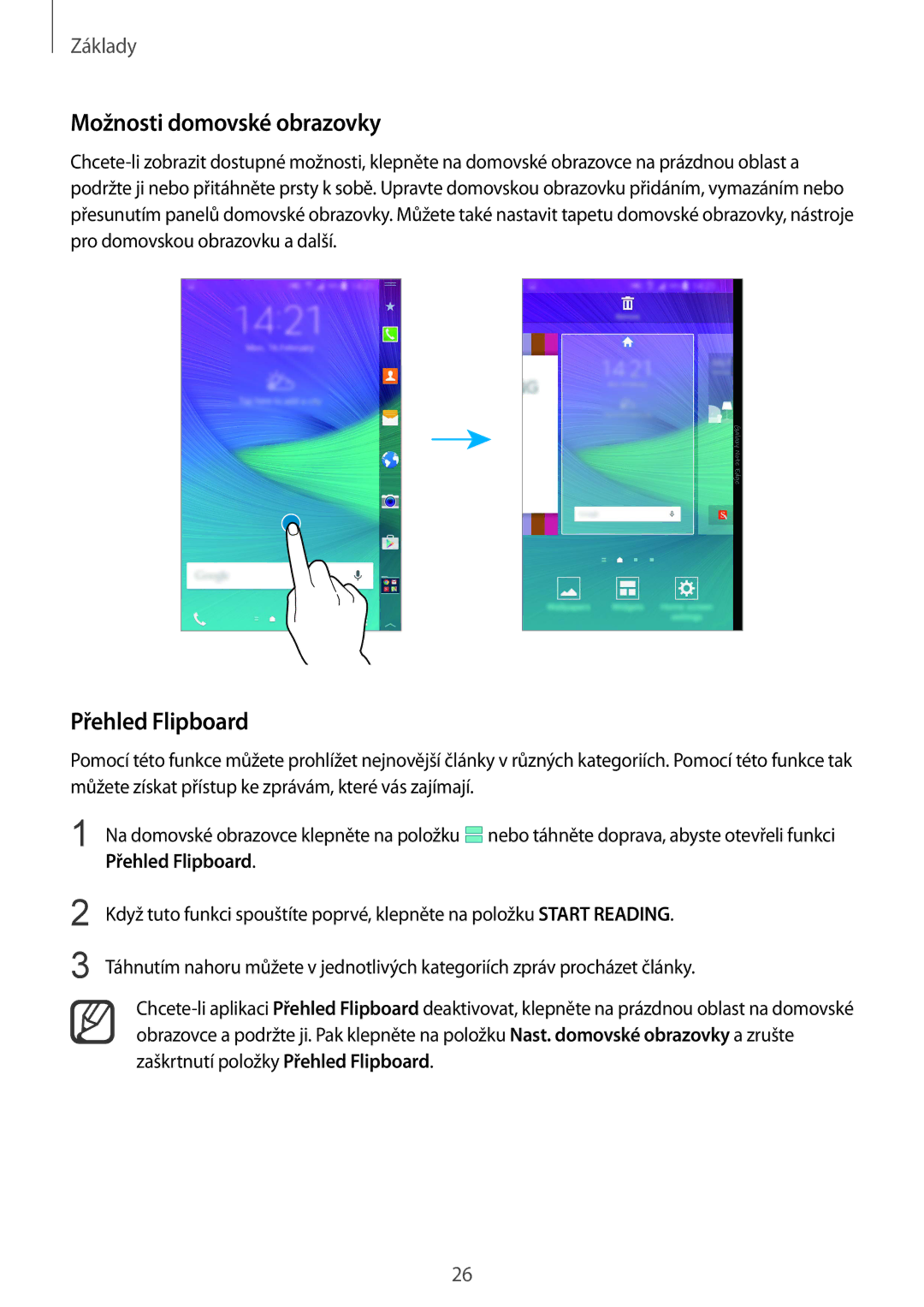 Samsung SM-N915FZWYEUR, SM-N915FZKYATO, SM-N915FZWYXEO, SM-N915FZKYEUR manual Možnosti domovské obrazovky, Přehled Flipboard 