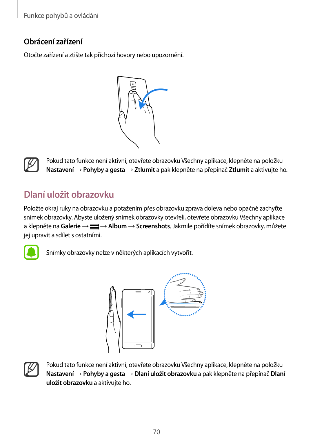 Samsung SM-N915FZKYXEO, SM-N915FZWYEUR, SM-N915FZKYATO, SM-N915FZWYXEO manual Dlaní uložit obrazovku, Obrácení zařízení 