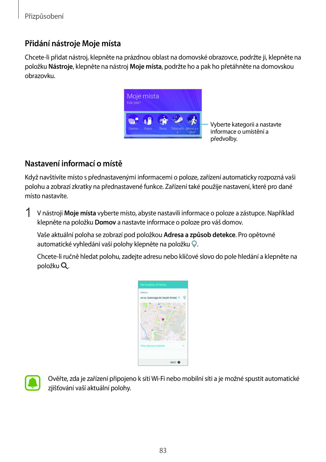 Samsung SM-N915FZKYXEO, SM-N915FZWYEUR, SM-N915FZKYATO manual Přidání nástroje Moje místa, Nastavení informací o místě 