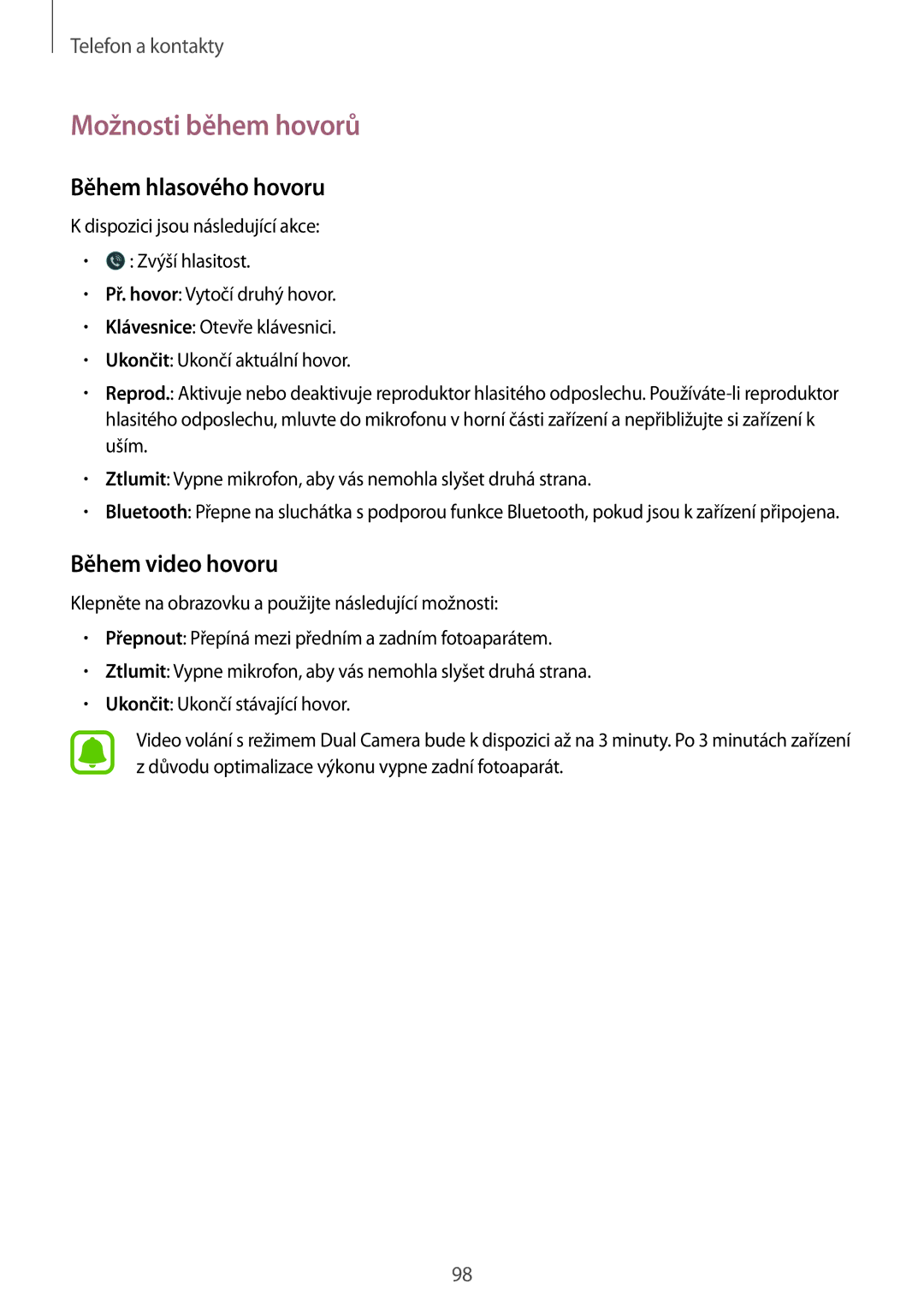 Samsung SM-N915FZWYXEH, SM-N915FZWYEUR, SM-N915FZKYATO Možnosti během hovorů, Během hlasového hovoru, Během video hovoru 