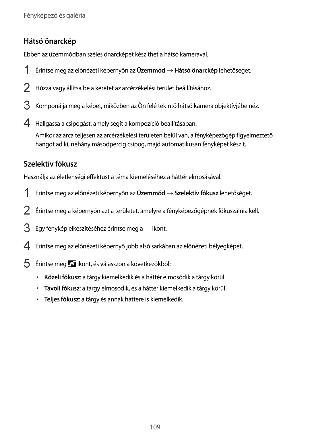 Samsung SM-N915FZKYXEO, SM-N915FZWYEUR, SM-N915FZKYATO, SM-N915FZWYXEO, SM-N915FZKYEUR manual Hátsó önarckép, Szelektív fókusz 